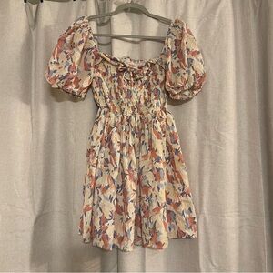 Abercrombie & Fitch Floral Puff Sleeve Smocked Mini Dress